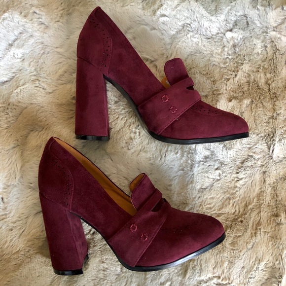 Vintage style ModCloth NYLA Oxford preppy block heels burgundy - Picture 8 of 15